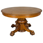 Quarter-sawn Tiger Oak Lion Head Claw Foot Round Dining Table  22651