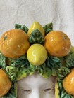 Italy Handmade Ceramic Bacchus Face Wall Mask Oranges Lemons Leaves Majolica