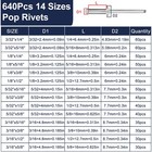 970pcs Aluminum Pop Rivets With Washer Assortment Kit  14 Sizes Silver Rivets   