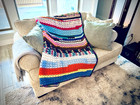 Vintage Crochet Loose Knit Afghan Throw Blanket  73  X 48   6  X 4   Multi-color