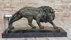 Elegant Classical  Lion On Prawl Bronze Marble Statue Sculpture Art Deco Figurin