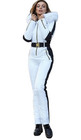 Womens White Ski Suit Snowsuit One Piece Snow Bunny Bib Fur Insulated Jumpsuit S