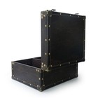 Large Wooden Decorative Storage Trunk - Wood Leather Treasure Chest Box Vinta   