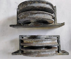2 Vintage Double Galvanized  Pulleys  2 1 2  Dia  Marine Yacht Sailboat Boat