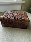 Antique Kashmir Walnut Wood Carving Trinket - Jewelry Box Floral Anglo-indian