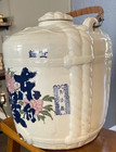 Large Antique Rare Sake Wine Barrel Jug Japanese Glazed Antique Ceramic