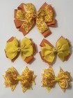 Girl Bows 5 Pcs Set Big Bow 5 5    Pigtails 3 5    Yellow Orange Grosgrain Pink  005