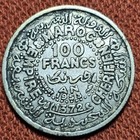 1953 Morocco 100 Francs Silver Coin Vf