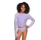 Nwt Roxy 3 Pc Swim Set Ls Rash Guard Top Bikini Shorts Purple Girls L 14 16