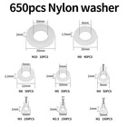 Youyidun-650 Pcs White Nylon Flat Washer Assortment Kit  Round Flat Nylon