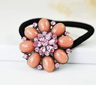 Flower Round Pink Crystal Rhinestone Hair Tie Barrette Ponytail Holder B015