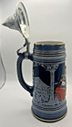 Vintage German Lidded Beer Stein Large Heavy Dbgm 11    Blue Bar Scene Germany