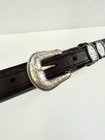 Vintage Levi   s Saddleman Leather Tooled Belt Silver Overlaid Buckle Western