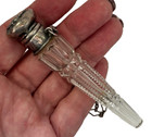 Antique Victorian Cut Crystal Perfume Vial Sterling Silver Lid Fancy Chain