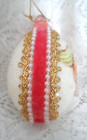 Vintage Handmade Ornament - Embellished Real Egg W dog  Trim   Glitter