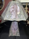 Antique Art Nouveau Lilac Slag Glass Boudoir Lamp W Twin Sockets Works Good 19   
