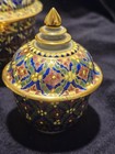 Set Of 3 Handpainted Gold And Enamel Thai Benjarong Porcelain Cups With Lids 