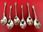 6 Vintage Fine 900 Silver Pre-columbian Inca Mayan Tribal Figure Demitasse Spoon