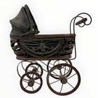 Antique C1900 Victorian Wicker Doll Carriage Pram Iron Wood 15    Original