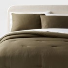 Full queen Washed Cotton Sateen Comforter And Sham Set Dark Olive Green -
