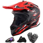 Casco De Motocross Para Adultos Con Gafas  Guantes Y M  scara - L Rojo Negro