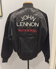 Vtg The Beatles John Lennon Rock N Roll Black Satin Jacket Size Xl Made In Usa