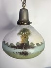 Vintage Art Deco Ceiling Light Fixture Painted Hanging White Milk Glass Gold