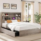 Full queen king Wooden Platform Bookcase Headboard Bed Frame W 4 Storage Drawers