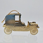 Antique Car And Trolley Metal Russ Christmas Ornaments Gold Tone Vintage Taiwan