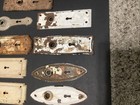 Lot Of 10 Vintage Door Knob Hardware Back Plates Chippy  Rusty  Great 4 Projects