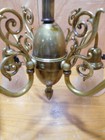 Antique   Brass 4 Arm Ceiling Fixture Pressed Glass Shades With Starburst   4022