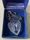 Vintage Signed Waterford Crystal Heart Pendant   Sterling Silver Chain Necklace