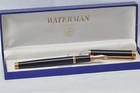 Waterman Gentleman Fountain Pen Black Lacquer   Gold 18k Gold Broad Pt  In Box  