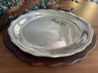 Vintage Wilton Rwp Metal Serving Plates With Wooden Chargers Set Of 6 Scalloped