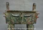 9 4  Ancient Chinese Bronze Dynasty 4 Leg Beast Face Incense Burner Ding