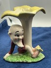 2 Vintage Ceramic Gnome pixie elf Mushroom Figurine Bud Vases Japan Mythical