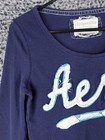 Aeropostale Womens Thermal Long Sleeve Shirt Blue M Waffle Knit Aero 1987 Stret
