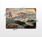 Bar House Plaque 1940s Lynn Bogue Hunt Art Striped Bass Fishing Metal Tin Sign