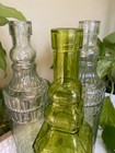 Decorative Set Of 3 Green And White Glass Bottles
