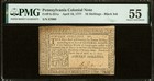 Pmg 55  Pennsylvania 1777 American Revolution Colonial Continental Note Currency