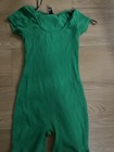 Forever 21 Women   s Green Ribbed Knit Romper Scoop Neck Short Sleeve S
