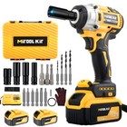 High Torque 1 2  Impact Wrench Brushless Cordless Battery Impact Gun Kit -yellow