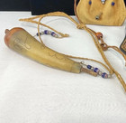 Vintage Hand Engraved Powder Horn With Trade Beads