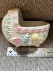 1968 Vintage Ceramic Baby Cradle Planter With Sailboat Design