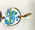Vintage Mcm- Enamel On Copper  Bracelet-  White blue green- Signed Inga