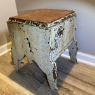 Vintage Wood Shoe Shine Box   Cast Iron Foot Rest - As Is  