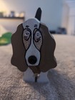 Wooden Dog Hound Small Figurine Black Brown White Sad Eyes Vintage 80s 1980 