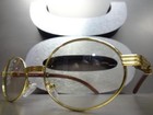 Mens Classy Modern Retro Hip Hp Clear Lens Eye Glasses Oval Gold Faux Wood Frame