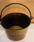 Antique Brass Bucket Pail Couldron Kettle Forged Handle Pot Planter Country Farm