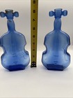  2  Vintage 8    Cobalt Blue Glass Bottle Vases With Embossed Violin Cello    3   